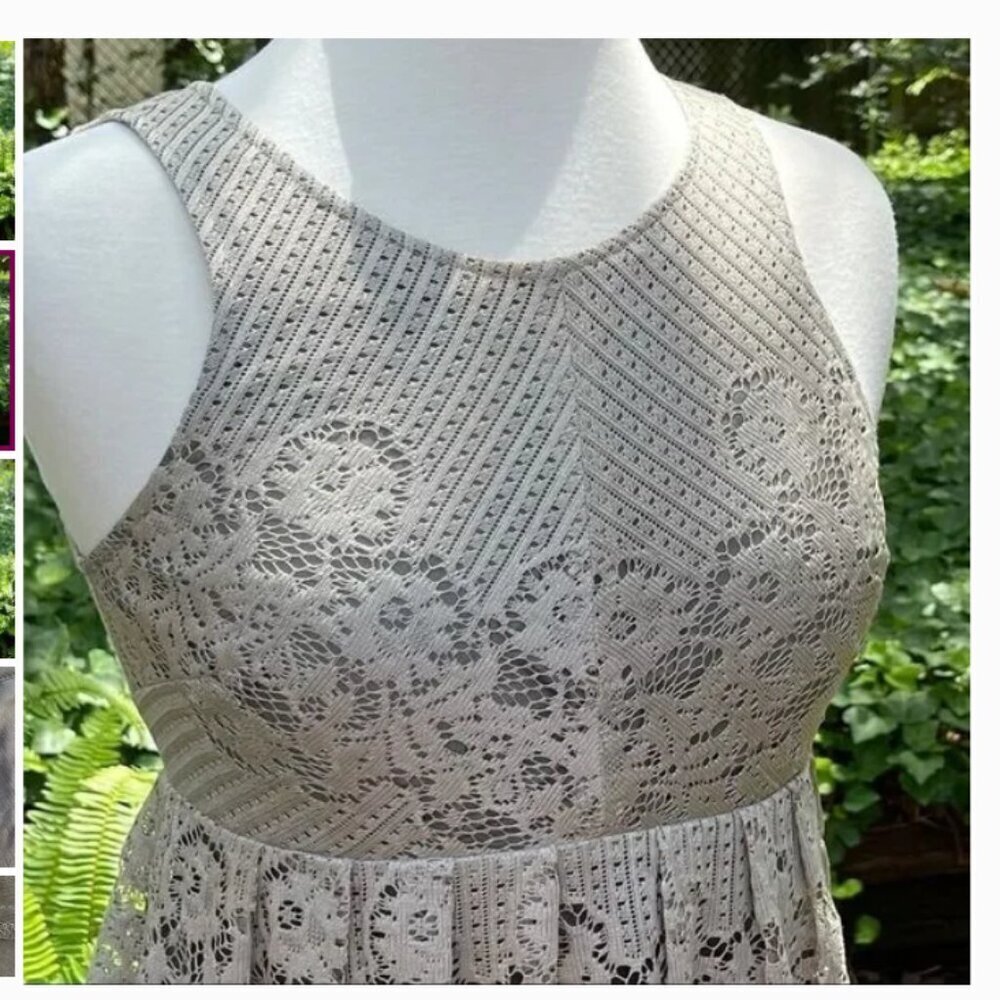 FREE PEOPLE “Rocco” Lace overlay Dress Taupe sleeveless Keyhole back/backless - Picture 4 of 9
